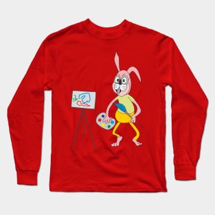 Pink Bunny Artist Long Sleeve T-Shirt